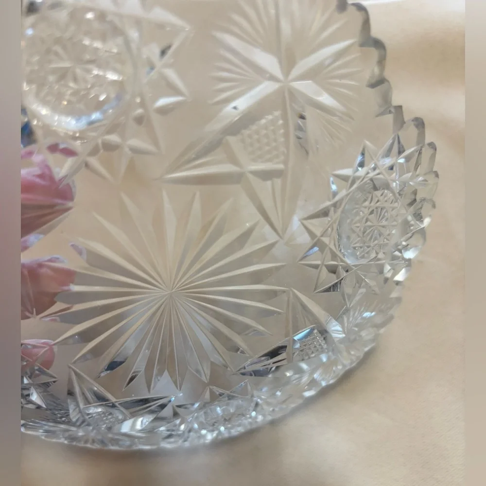 Antique American Brilliant Glass 6” Crystal Dish Bowl Sawtooth Scalloped Star‎